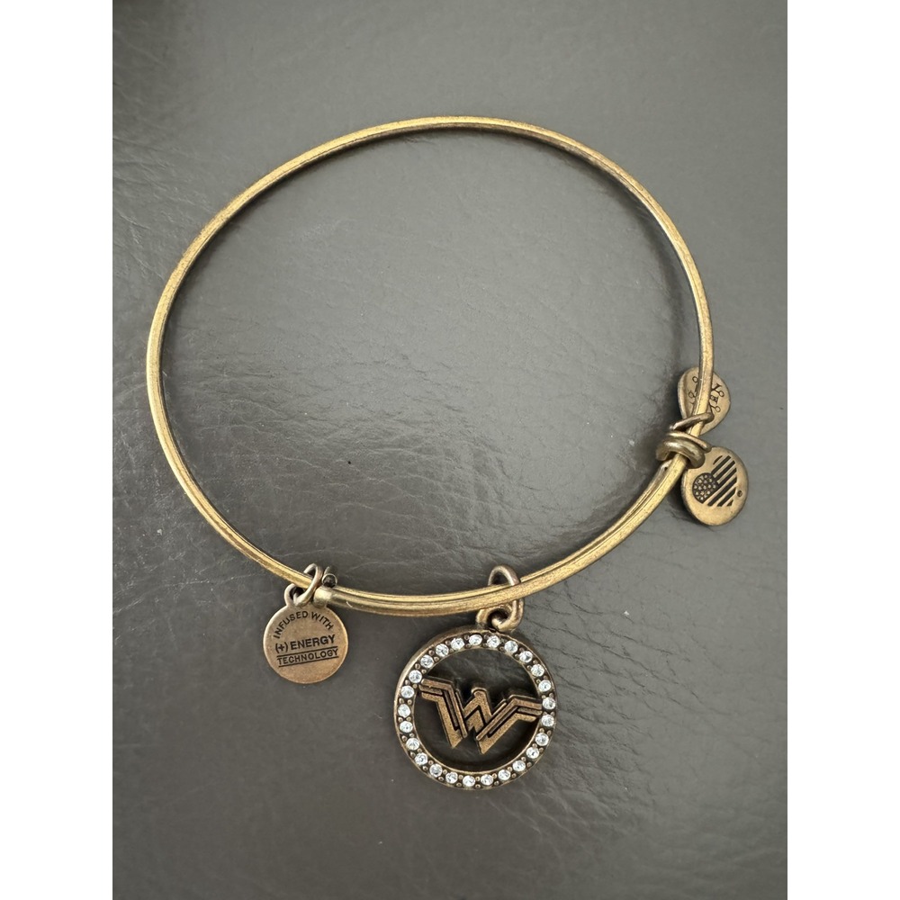 Alex and Ani Charm Bracelet Gold tone Rhinestone Wonder Woman DC RARE